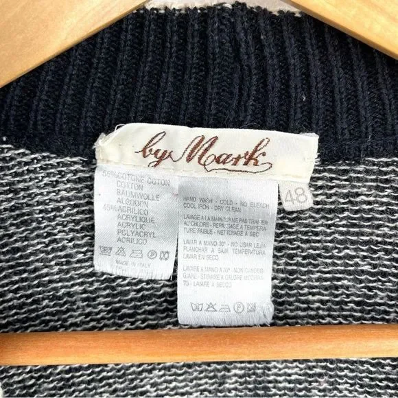 Vintage Sweater Lightning Bolt Patch Black Tan Grandpa Cardigan Size Small - Picture 7 of 12